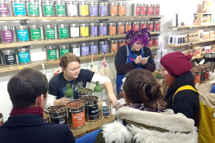 A lot of tea to choose from on your vegan food tour in Brighton